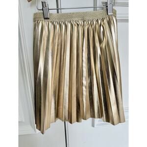 Jcrew Girls Pleated Pull On Skirt In Metallic Gold. Faux Leather Size XL